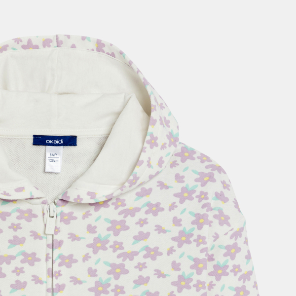 سويت شيرت من الصوف الناعم برسوم أزهار، باللون البنفسجي للفتيات